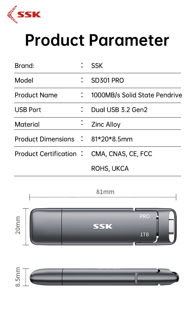 SSK SD301 Pro Dual USB Flash Drive