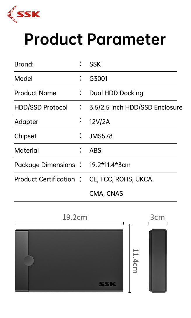SSK HE-G3001 External Hard Drive Enclosure
