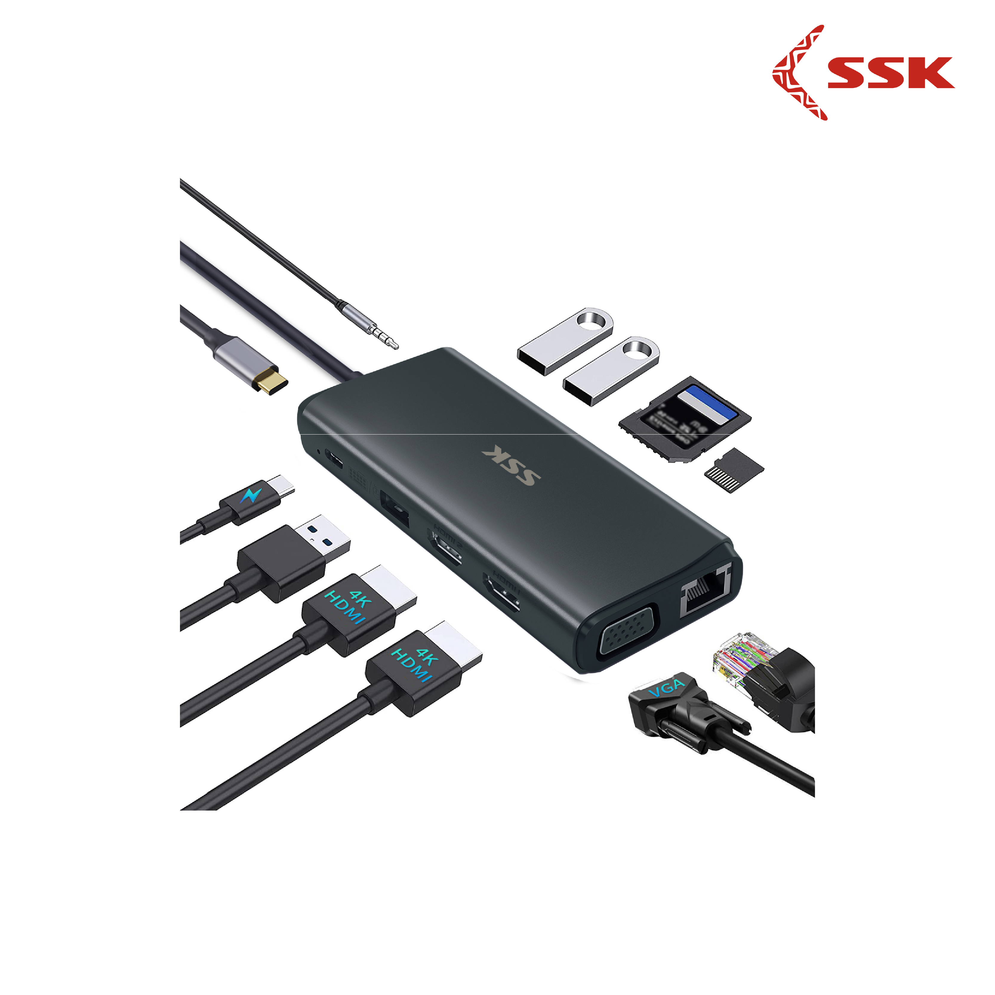 SSK SC211 11-In-1 USB-C Hub Multiport Adapter