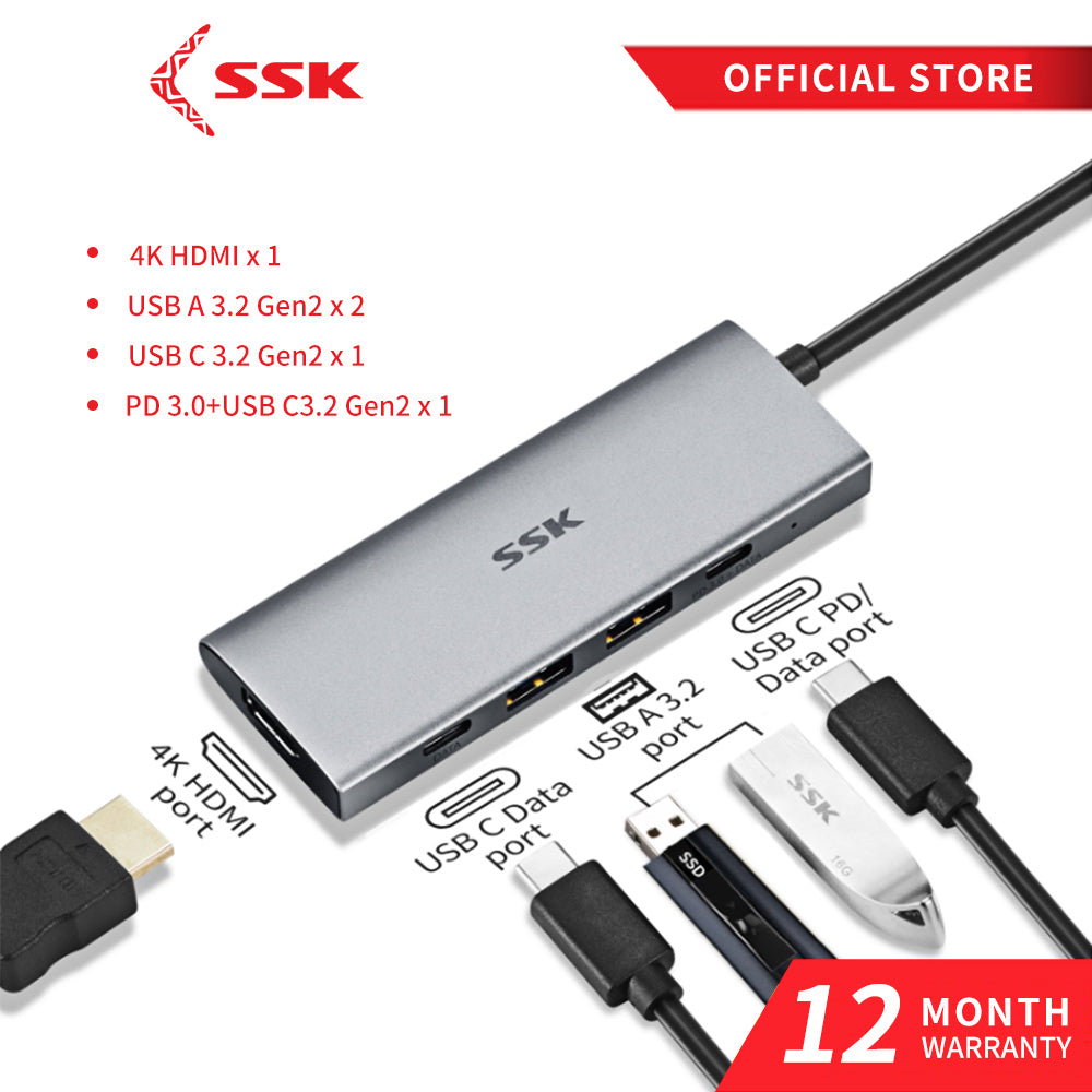 SSK SC108 5-In-1 USB-C Hub Multiport Adapter
