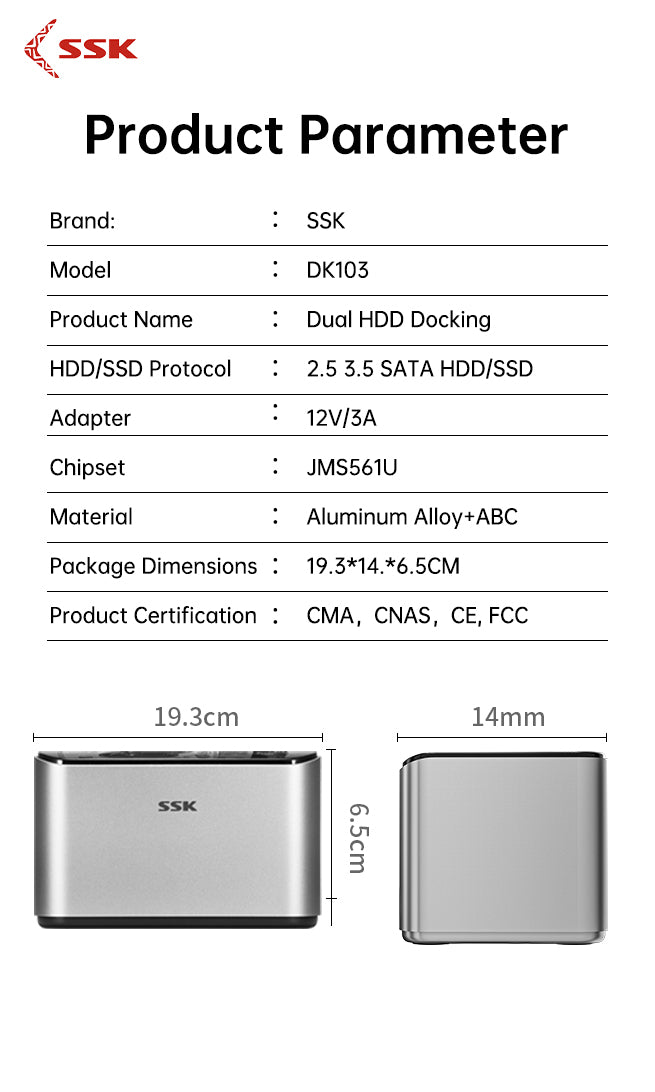 SSK DK103 HDD Docking Station