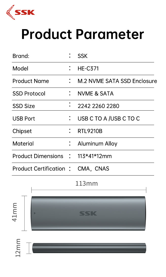 SSK HE-C371 M.2 SSD Enclosure