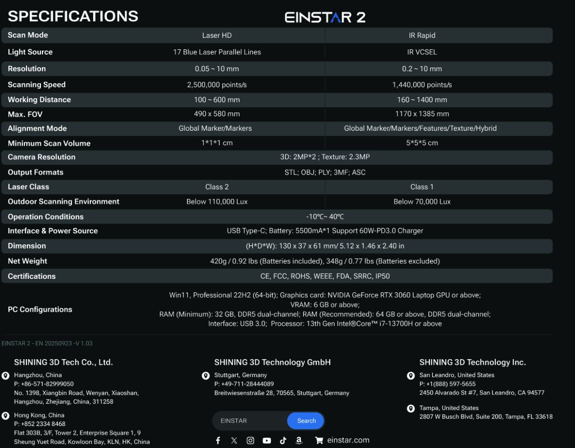 Einstar 2 Wireless All-In-One 3D Scanner